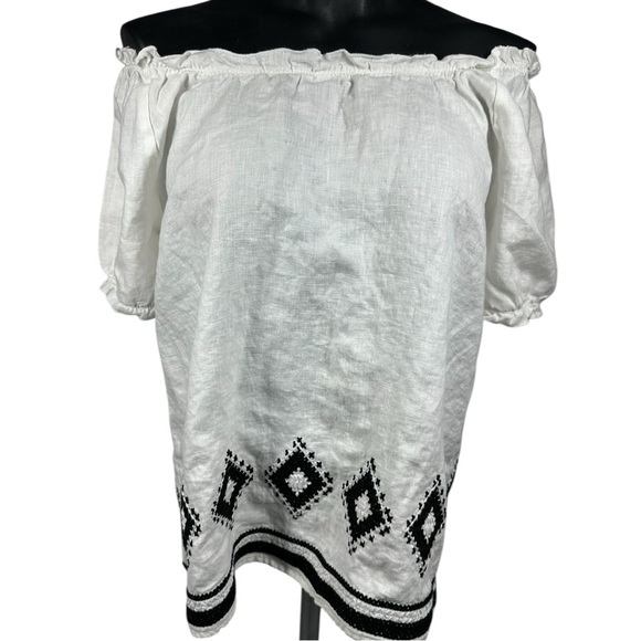 Alexandra Bartlett White Linen Peasant Top Medium Off the Shoulder - Picture 1 of 9